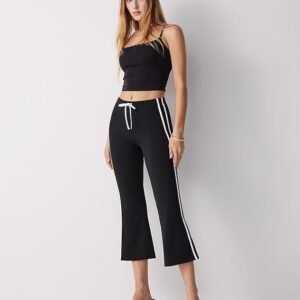 MOOSLOVER Women Flare Capri Yoga Pants High Waisted Side Stripe Drawstring Bootcut Flared Cropped Leggings